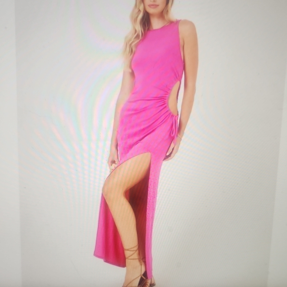 L*Space Tiana Pink High Neck Maxi Dress With Cinched Cutout Side Slit Size M